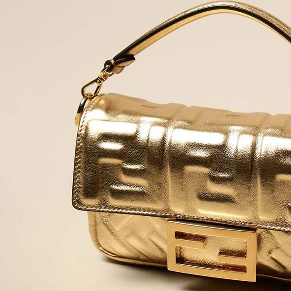 希少 フェンディ ゴージャス レザーバケット ミニバッグ 偽物 FF ゴールド